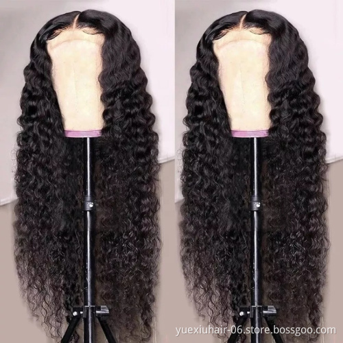 Deep Wave Remy Hair Wig Brazilian Transparent Lace Front Human Hair Wigs Virgin Hair Black Wig